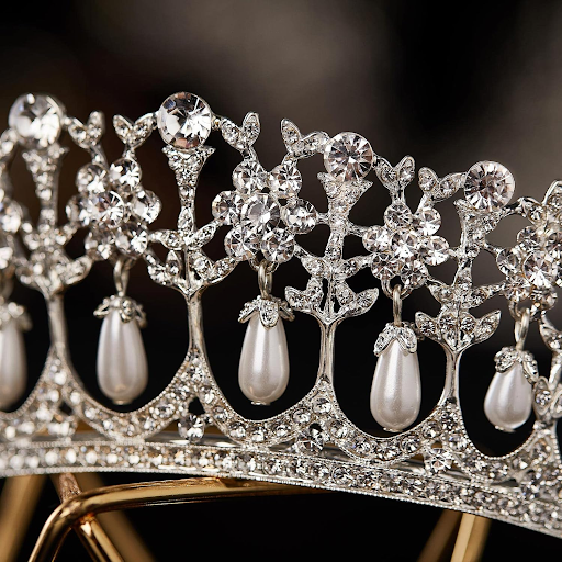 SWEETV Princess Diana Tiara for Women, Silver Pearl Wedding Crown for Bride, Rhinestone Costume Accessories for Birthday Party Prom